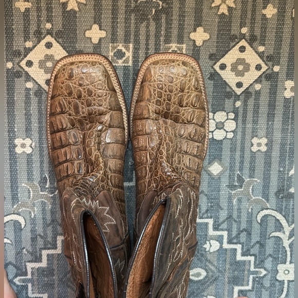 Dan Post Men's Tan Alligator w/ Lignt Brown Shaft Sq Toe DP2867 size 10.5 - Picture 3 of 6